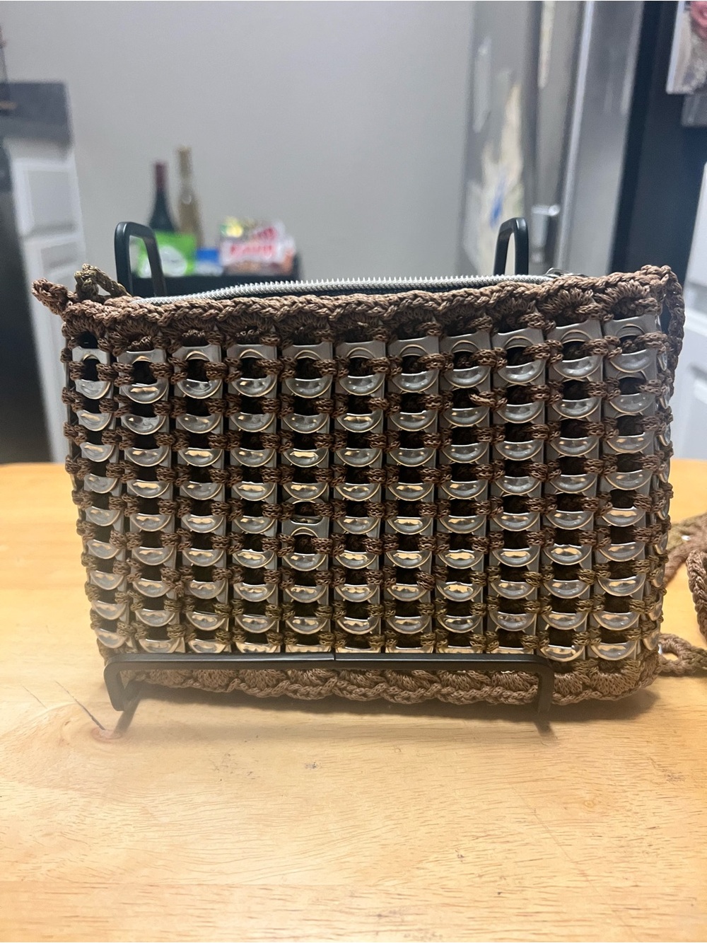 Handwoven Brown Crossbody Bag with Silver Accents